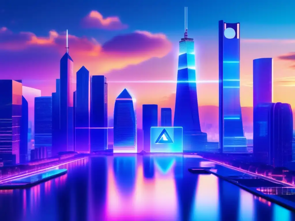Futuro de criptomonedas y metales preciosos Ciudad futurista al anochecer, criptodivisas vs metales preciosos