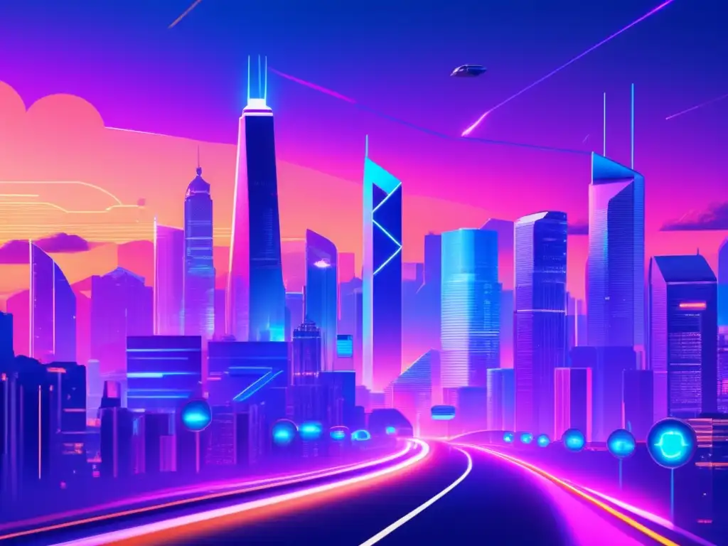 Futurista ciudad financiera Ciudad futurista con criptoinversiones y acciones tecnológicas