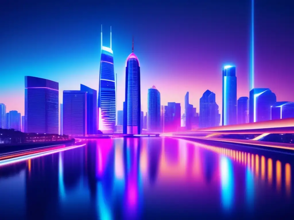 Ciudad futurista iluminada por luces de neón Ciudad futurista criptomonedas: Cursos de compliance