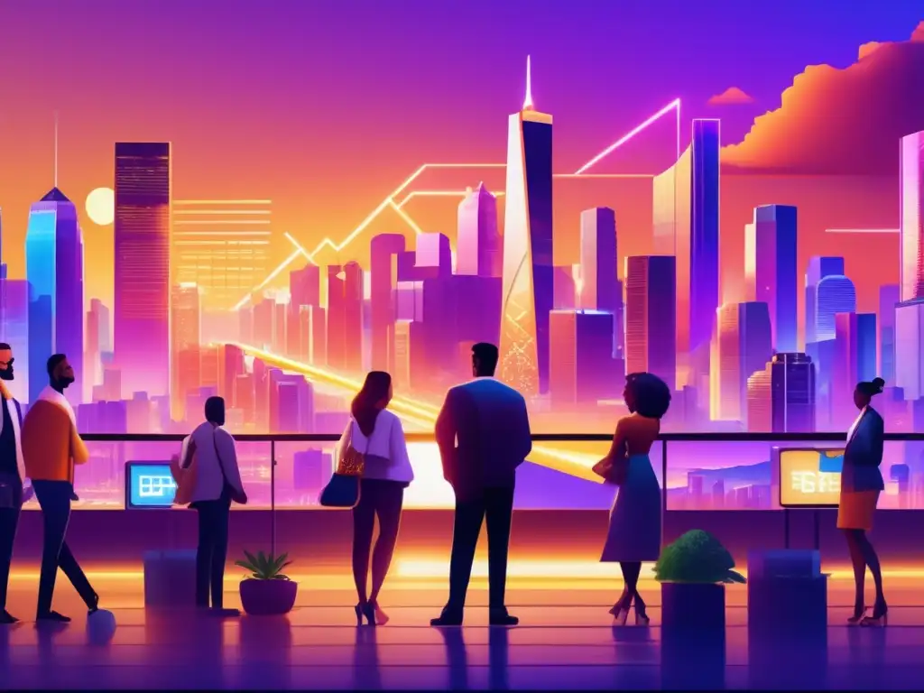 Ciudad futurista con criptomonedas Ciudad futurista con criptomonedas y efecto de inflación en criptomonedas