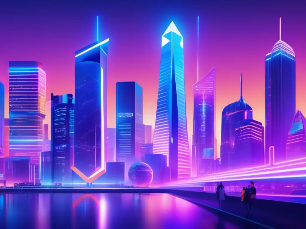 Futuro distópico con criptomonedas Ciudad futurista con criptomonedas de potencial futuro