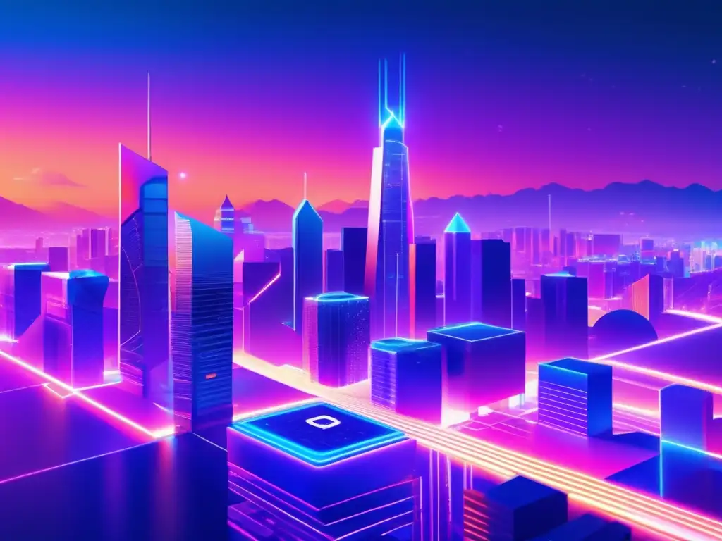Futuro digital: criptomonedas y hashrate Ciudad futurista de criptomonedas con rentabilidad y hashrate