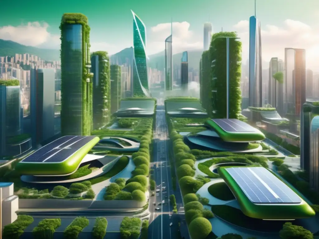 Ciudad futurista con edificios verdes y sostenibles Ciudad futurista con edificios verdes y sostenibles, representando el crecimiento del mercado de bonos verdes