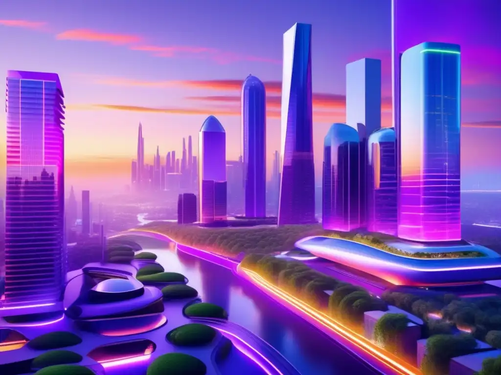 Ciudad futurista ecoamigable Ciudad futurista con edificios verdes y sostenibles - Inversiones sostenibles rentables