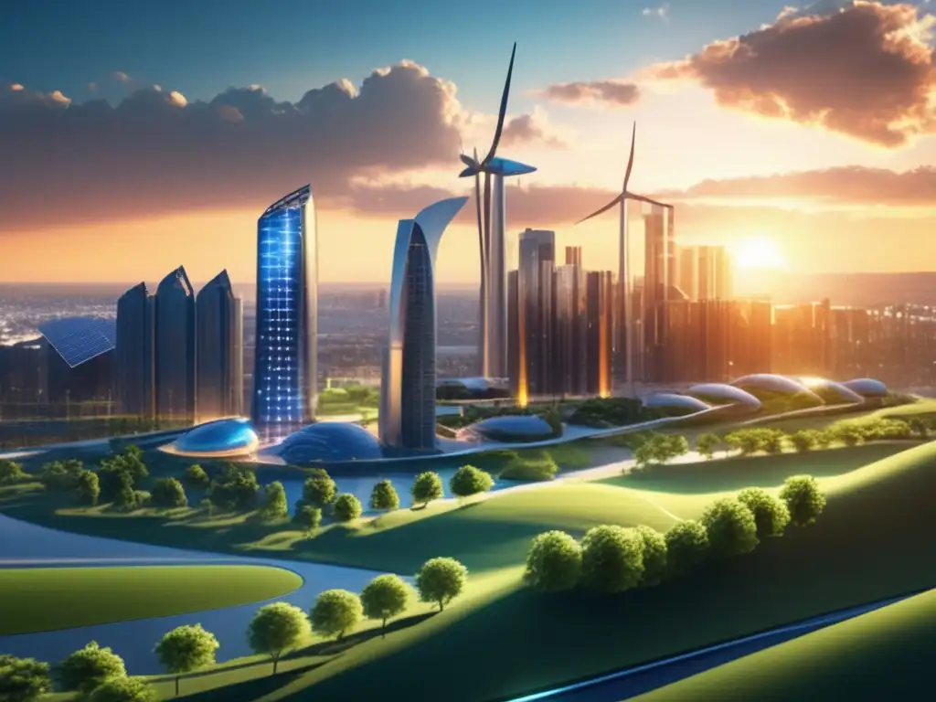 Futuro energético sostenible en ciudad moderna Ciudad futurista con energía limpia, inversión en uranio para energía limpia