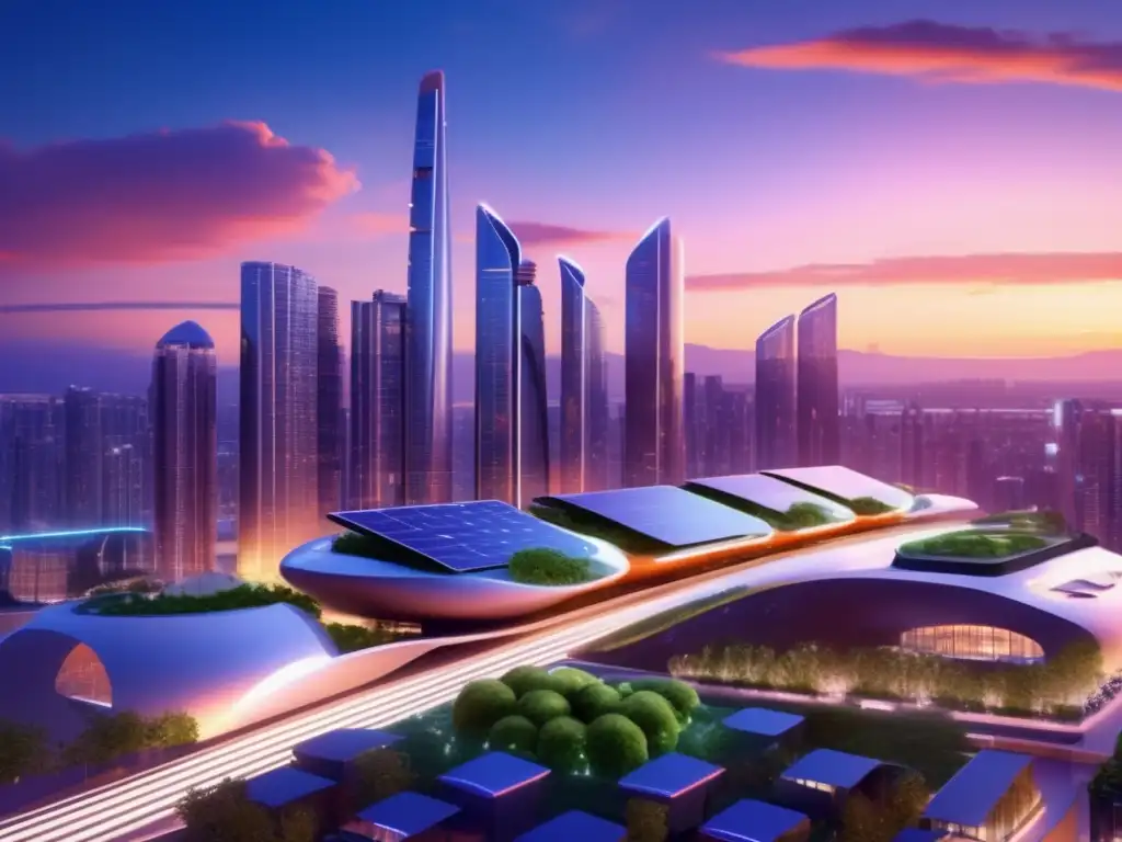 Futurista ciudad sostenible con energía renovable Ciudad futurista con energía renovable: Importancia de la transición global