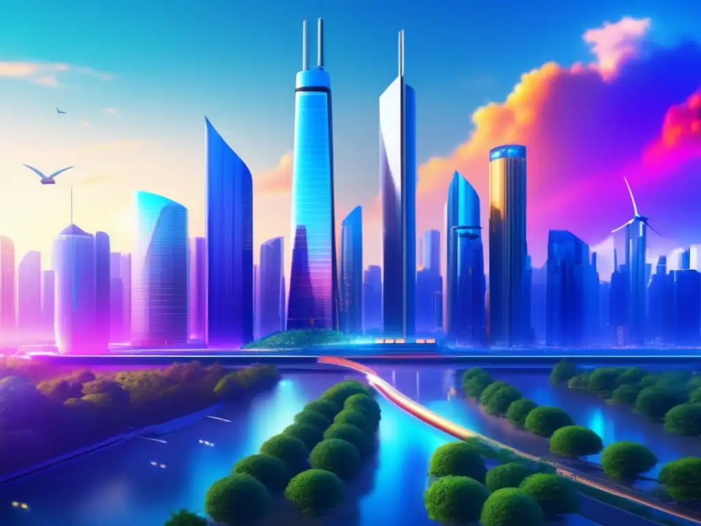 Futuro ciudad sostenible y energías renovables Ciudad futurista con energía renovable: Beneficios de las subastas de energía renovable