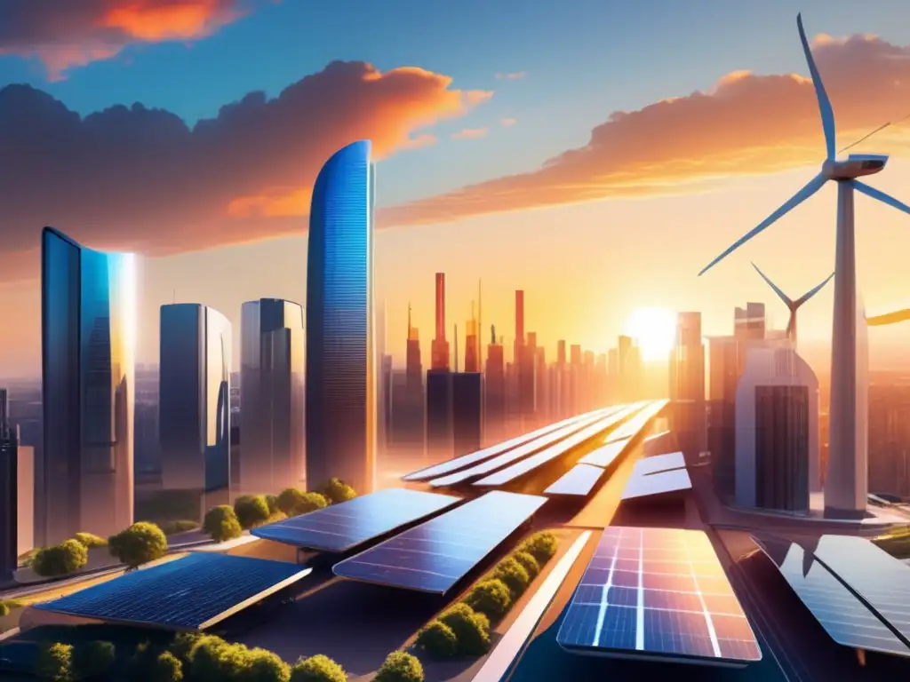 Futuro sostenible: ciudad vibrante y ecoamigable Ciudad futurista con energías limpias: mitos y realidades