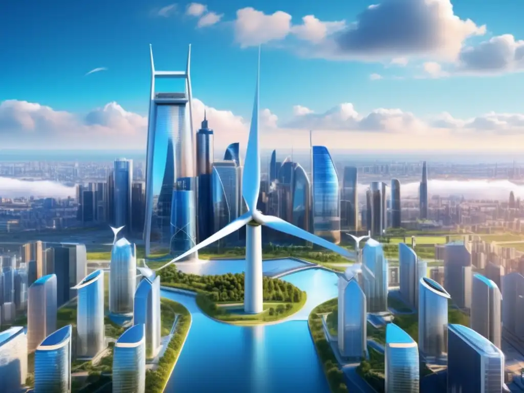 Futurista ciudad sostenible Ciudad futurista con energías renovables - Comparativa rendimiento inversión renovables combustibles fósiles