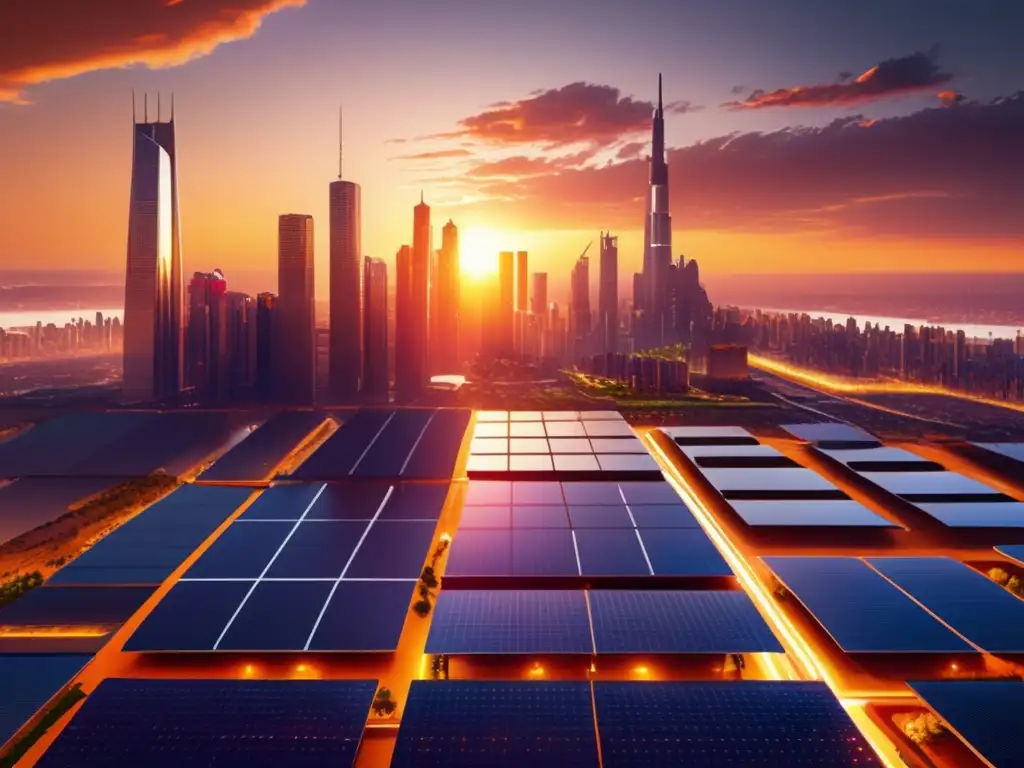 Futuro sostenible: ciudad con energías renovables Ciudad futurista con energías renovables y vehículos eléctricos - Estrategias inversión acciones energía