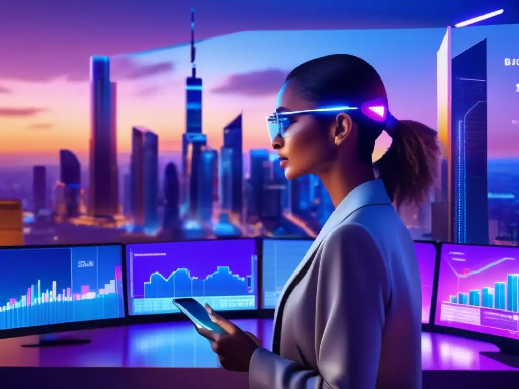Futuro financiero con inteligencia artificial Ciudad futurista financiera con inteligencia artificial financiera y cursos especializados