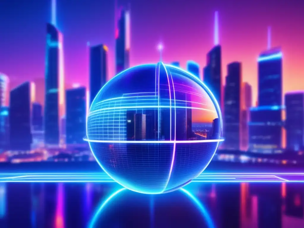 Ciudad futurista iluminada por luces de neón Ciudad futurista iluminada por luces de neón, con seguridad financiera y estrategias de ciberseguridad para inversiones