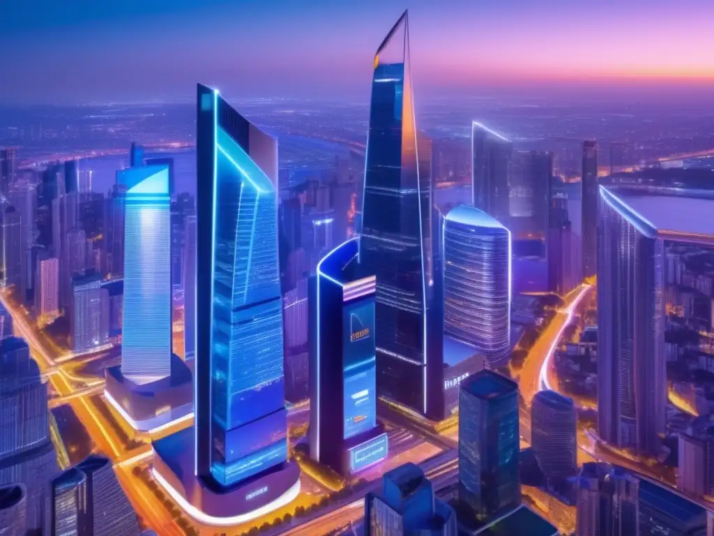 Ciudad futurista de la banca del futuro Ciudad futurista de inversiones FinTech a largo plazo