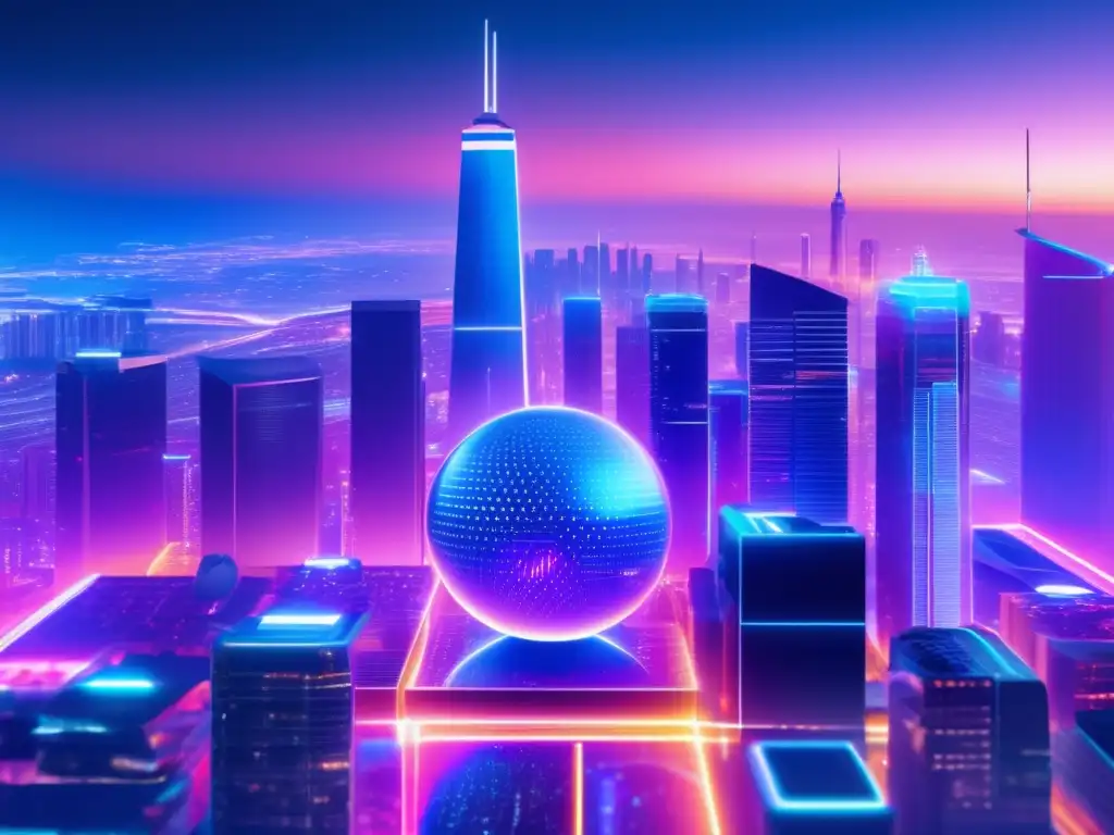 Ciudad futurista nocturna con rascacielos brillantes Ciudad futurista nocturna con rascacielos modernos y luces de neón