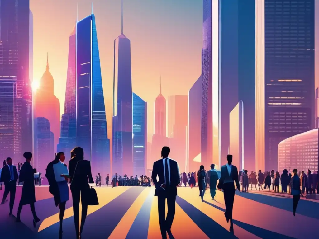 Futuro de la ciudad: avanzada y moderna Ciudad futurista con rascacielos, arquitectura moderna y tecnología avanzada en la vida diaria