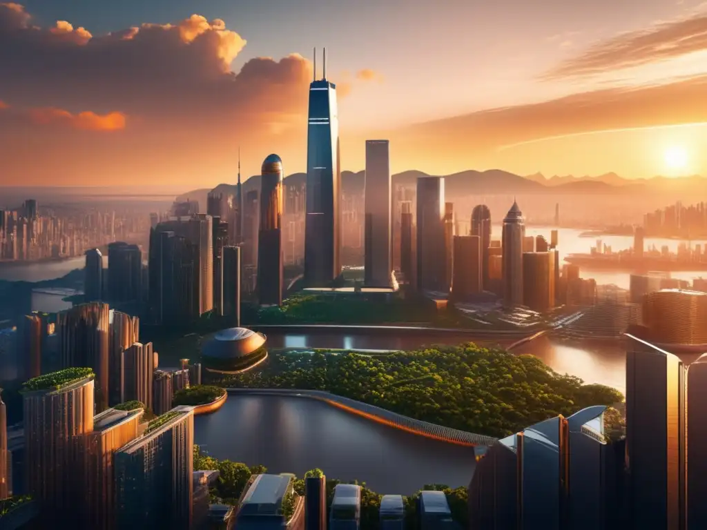 Futuro brillante: Ciudad moderna y verde Ciudad futurista con rascacielos brillantes - Estrategias de inversión a largo plazo