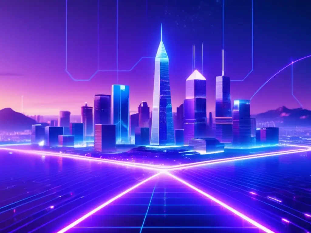 Ciudad futurista con rascacielos criptográficos Ciudad futurista con rascacielos de criptomonedas: Recompensas por volatilidad criptomonedas