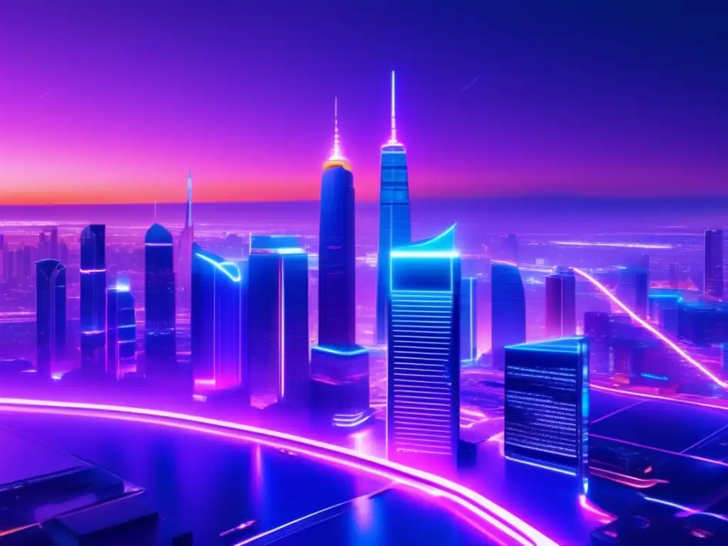 Ciudad futurista con criptomonedas Ciudad futurista con rascacielos y criptomonedas