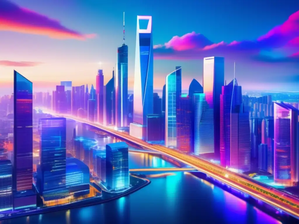 Futuroso horizonte urbano diverso Ciudad futurista con rascacielos y diversificación fiscal en inversiones