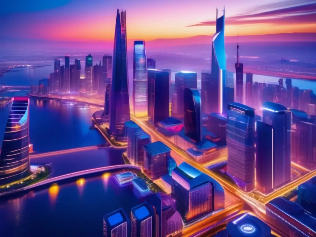 Ciudad futurista con rascacielos iluminados Ciudad futurista con rascacielos iluminados - Indicadores económicos para inversores
