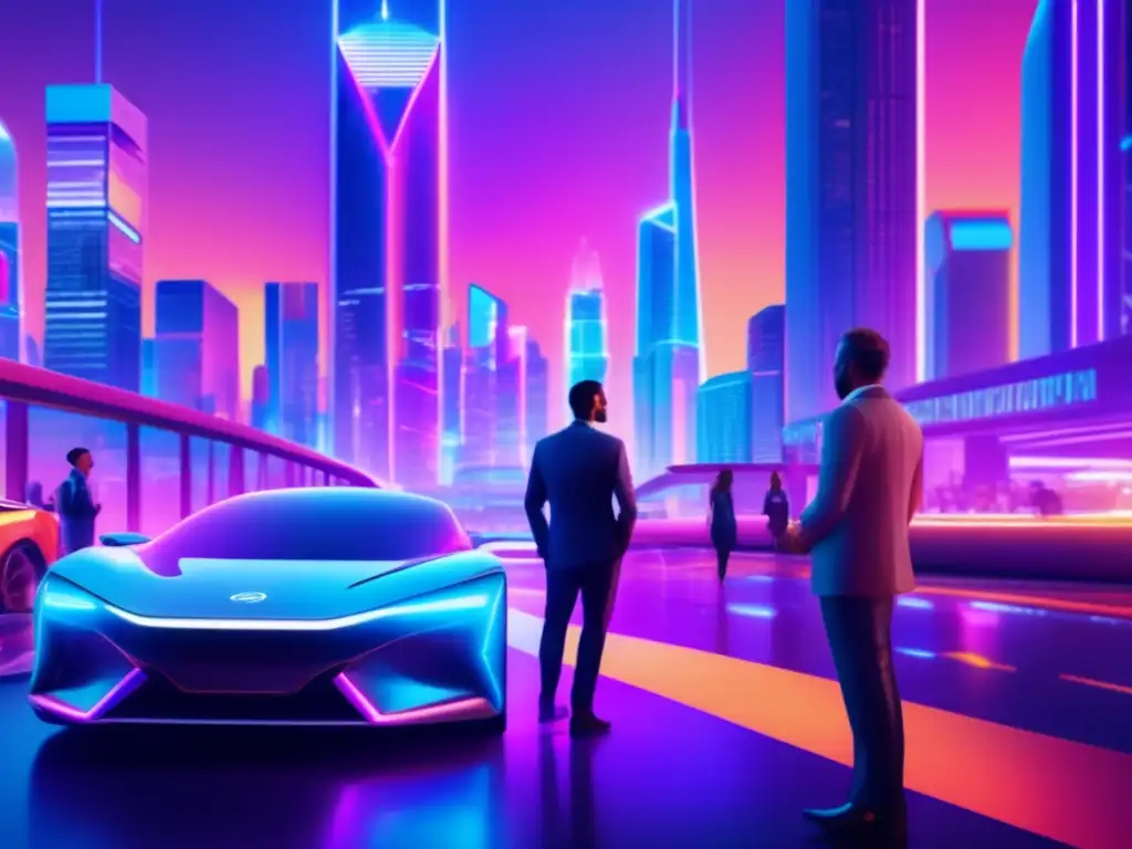 Ciudad futurista con rascacielos y tecnología avanzada Ciudad futurista con rascacielos iluminados por luces neón