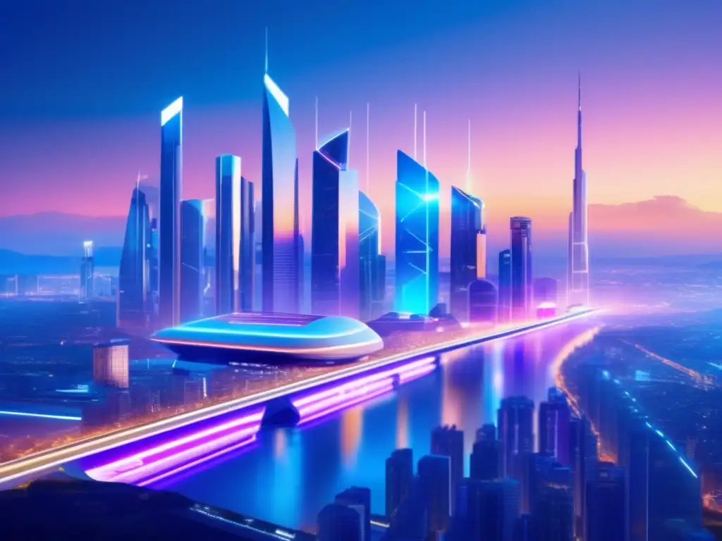 Futurista ciudad con neobancos Ciudad futurista con rascacielos modernos y logos de neobancos iluminados