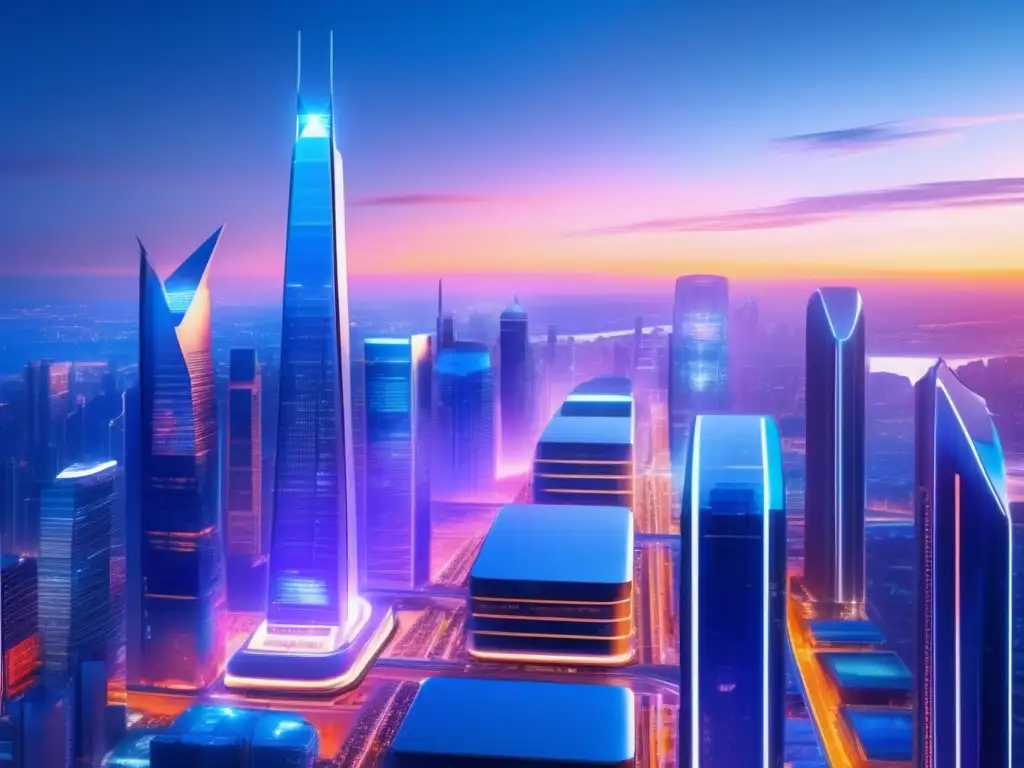 Ciudad futurista con rascacielos y luces LED Ciudad futurista 8k con rascacielos modernos, luces LED vibrantes y vida en movimiento