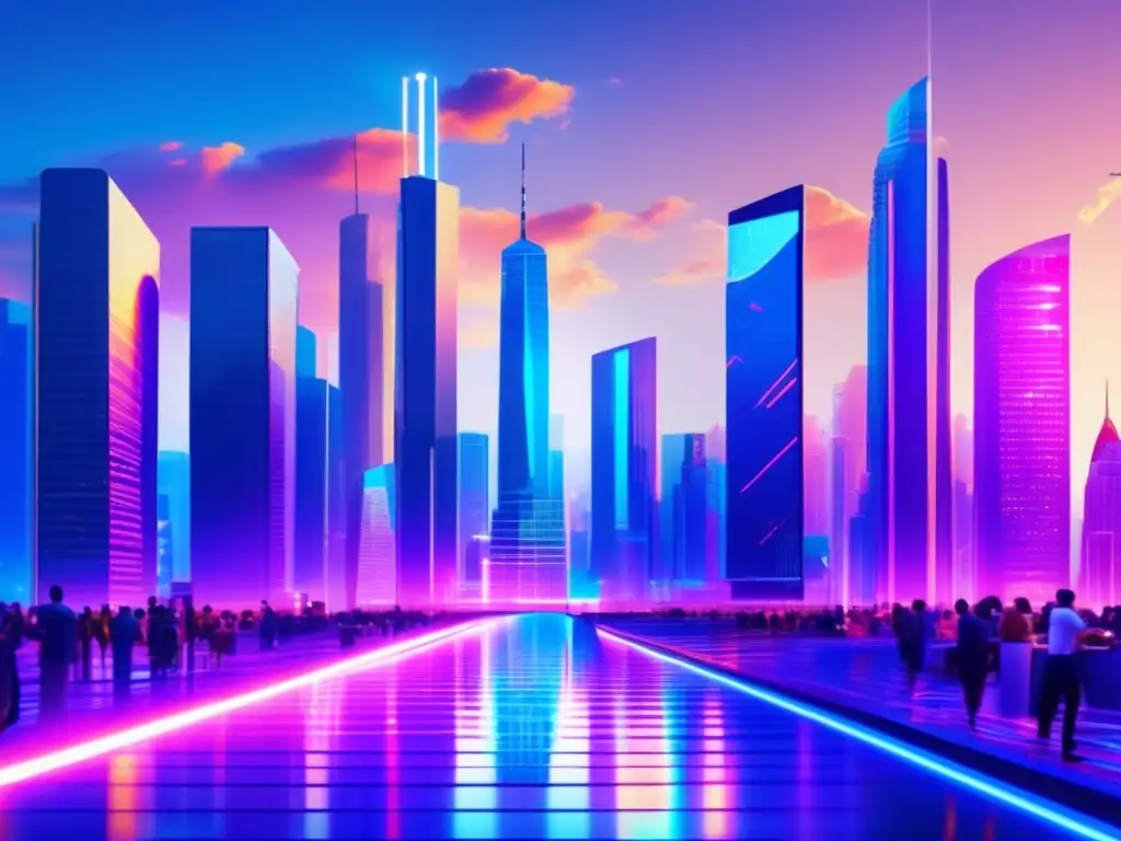 Futuro urbano con criptomonedas Ciudad futurista con rascacielos y monedas digitales bancos centrales