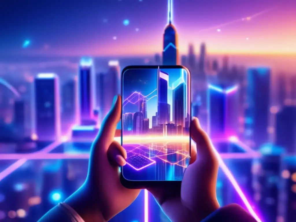 Futuro de las criptomonedas en Cosmos Ciudad futurista con rascacielos y redes de blockchain en Cosmos