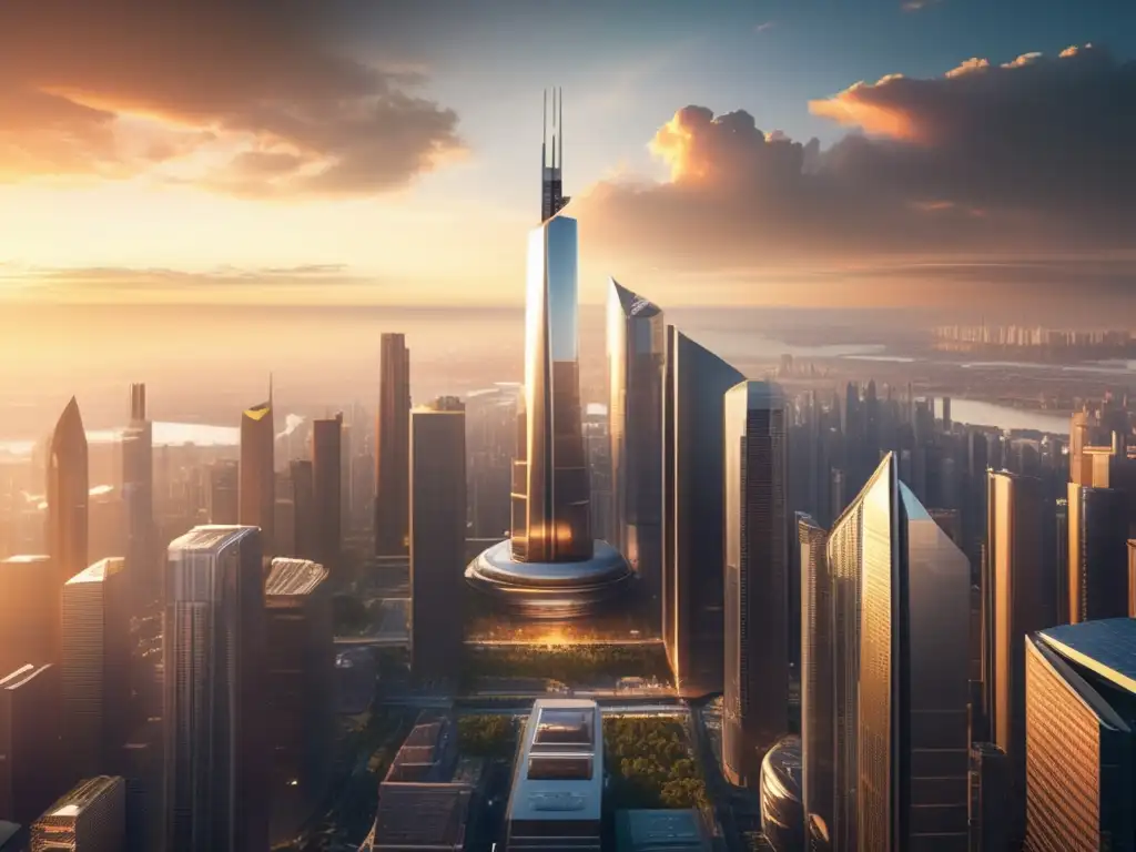 Ciudad futurista con rascacielos y tecnología Ciudad futurista con rascacielos, tecnología y personas