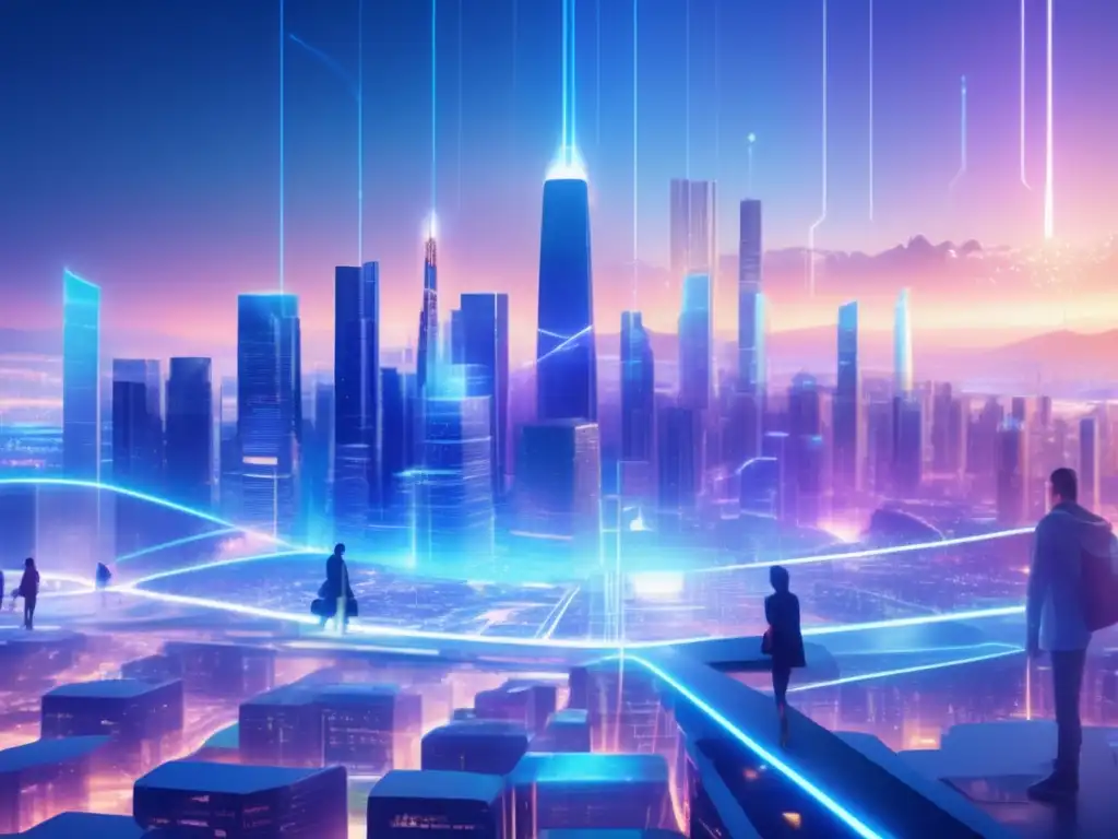 Futuro digital seguro y armónico Ciudad futurista en 8k con redes digitales y datos interconectados