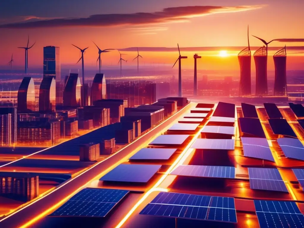 Ciudad futurista con energía renovable Ciudad futurista solar y eólica: futuro sostenible con energías limpias