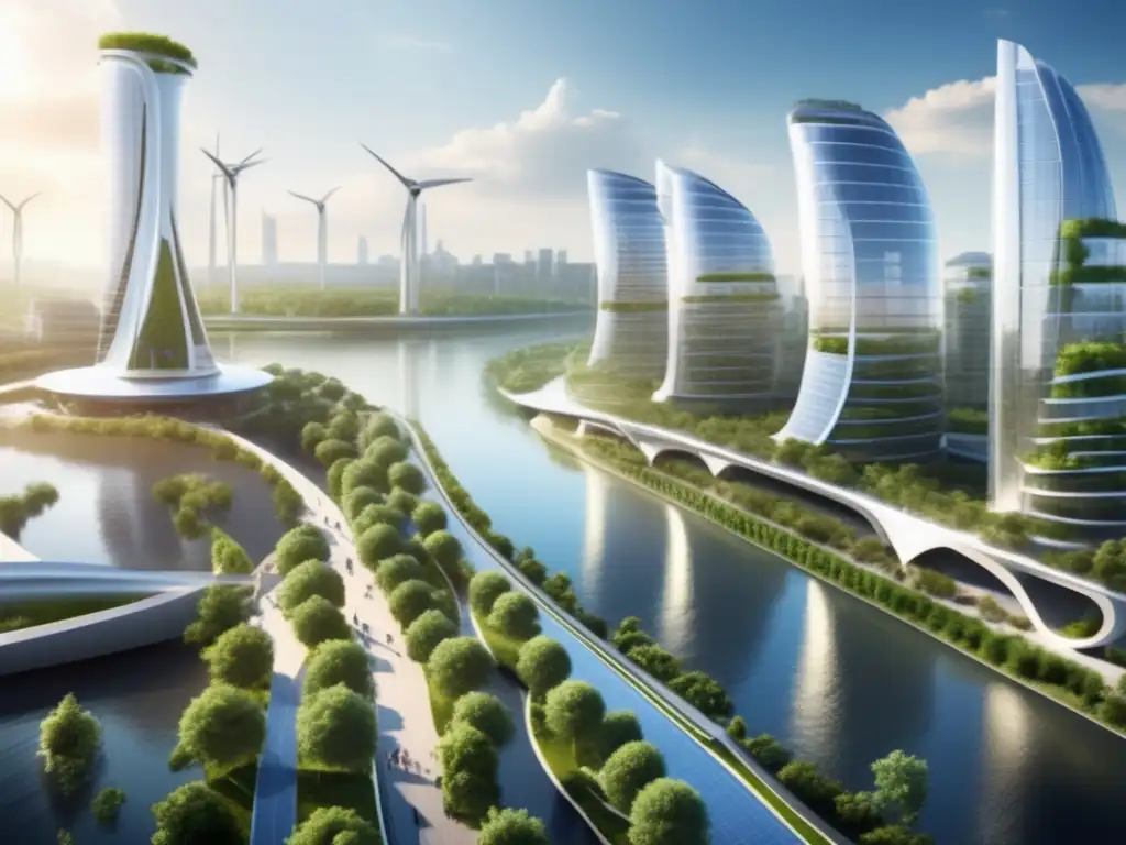 Ciudad futurista sostenible con energía renovable Ciudad futurista sostenible: Invertir en economía circular rentable