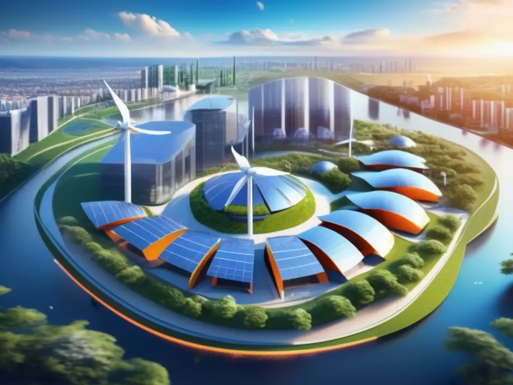 Futuro sostenible: Resiliencia en energías renovables Ciudad futurista y sostenible con energías renovables en crisis