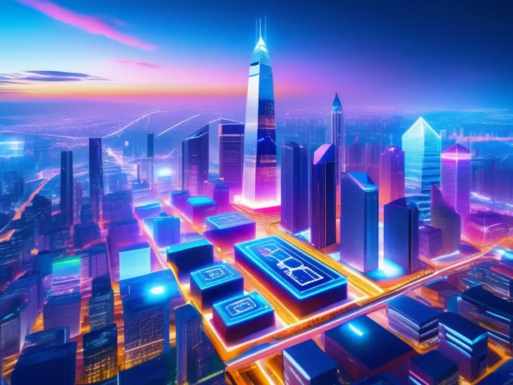 Futuro ciudad blockchain Ciudad futurista con tecnología blockchain: Transparencia en inversiones