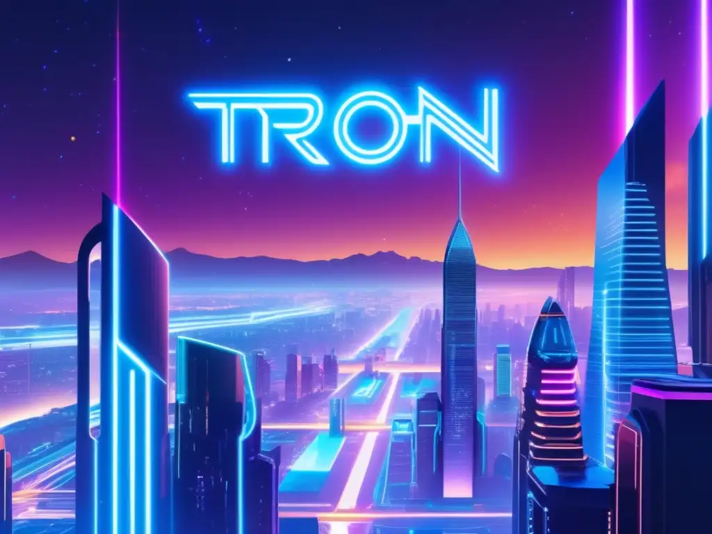 Ciudad futurista con tecnología y entretenimiento integrados Ciudad futurista y vibrante con tecnología y entretenimiento descentralizado: Tron red