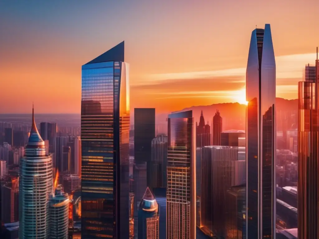 Modernidad y vibrancia en la industria inmobiliaria Ciudad moderna al atardecer, reflejando el impacto de las tendencias económicas en la inversión inmobiliaria