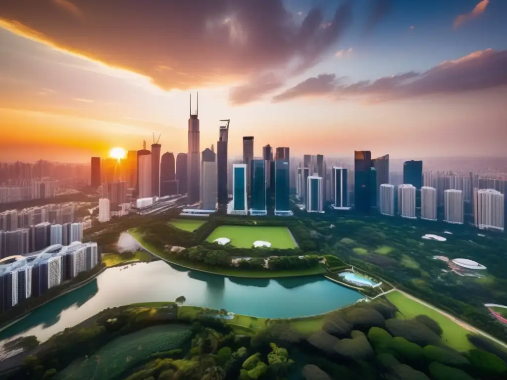 Ciudad moderna al atardecer Ciudad moderna al atardecer: Generar ingresos pasivos con bienes raíces