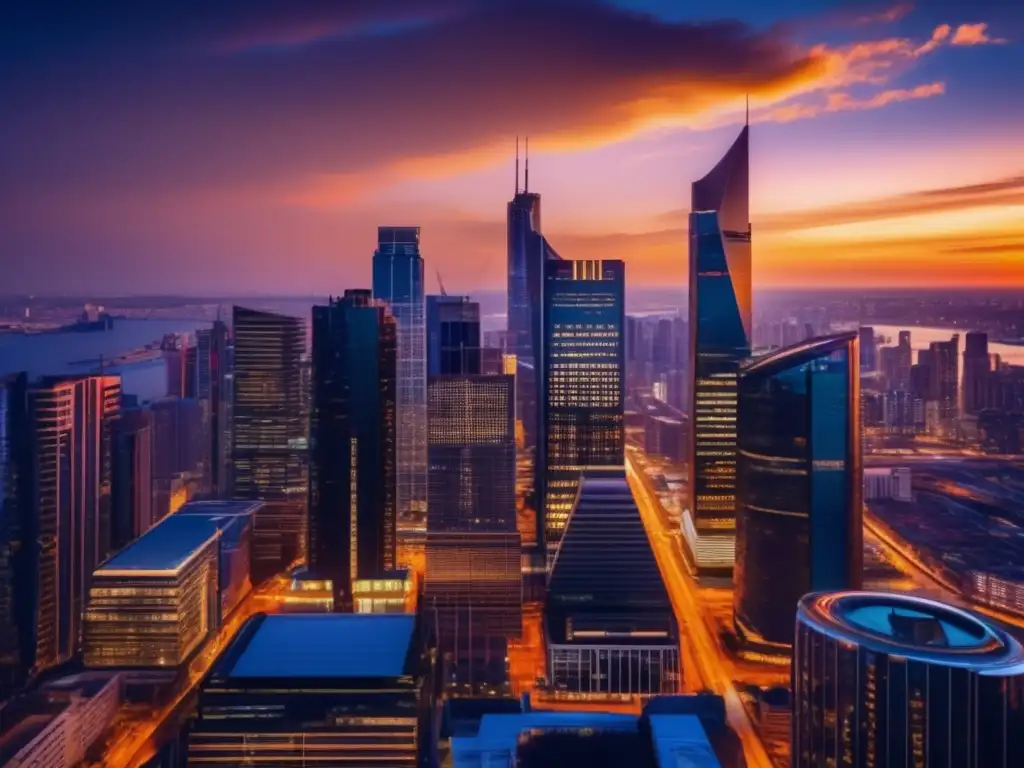 Ciudad moderna al atardecer con rascacielos Ciudad moderna al atardecer: miedo a diversificar la cartera