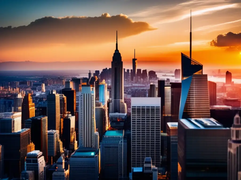 Ciudad moderna al atardecer: efecto de políticas monetarias Ciudad moderna al atardecer: Políticas monetarias estabilidad financiera global