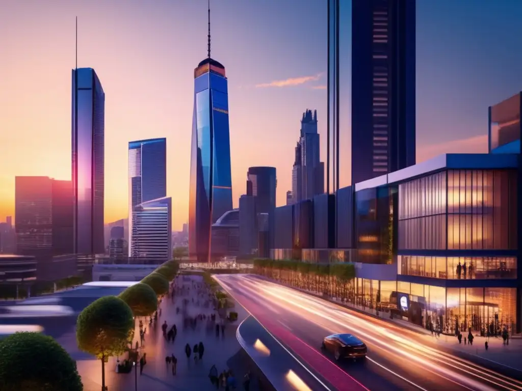 Oportunidades de inversión en ciudad moderna al atardecer Ciudad moderna al atardecer con propiedades de alto retorno financiero