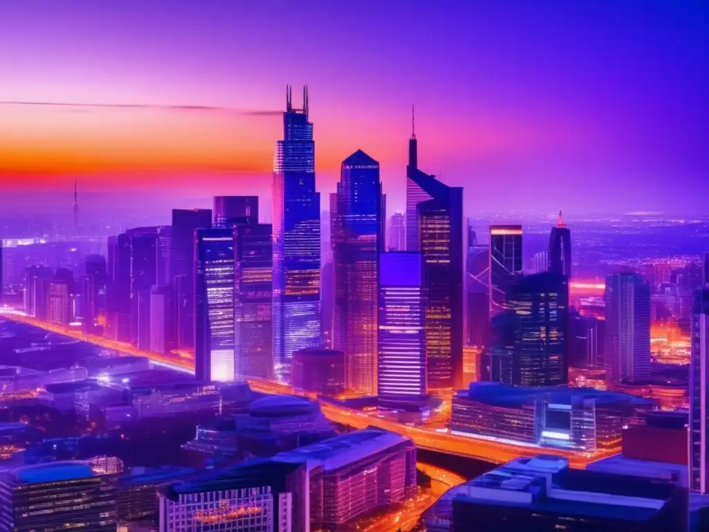 Ciudad moderna al atardecer Ciudad moderna al atardecer con rascacielos y luces brillantes - Consejos para invertir en propiedades