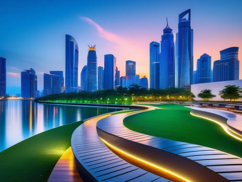 Ciudad moderna al atardecer Ciudad moderna al atardecer con rascacielos, luces y parque - Guía completa sobre fondos inmobiliarios