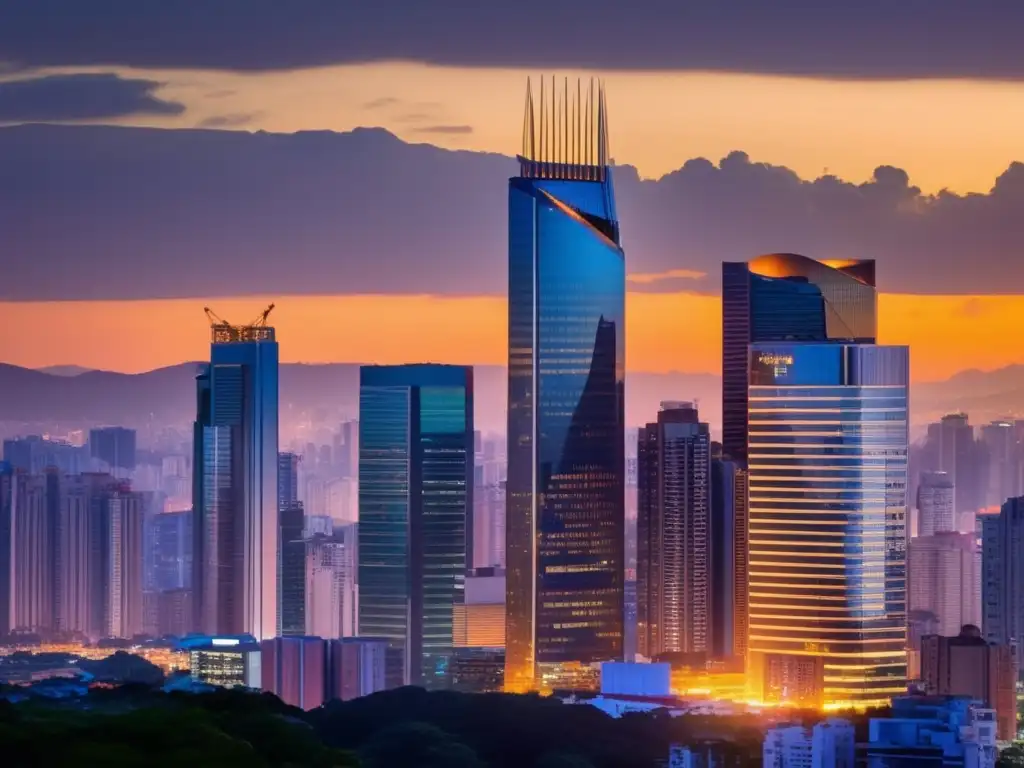 Oportunidades de inversión en la ciudad Ciudad moderna al atardecer con rascacielos reflectantes: Estrategias de inversión a corto plazo exitosas