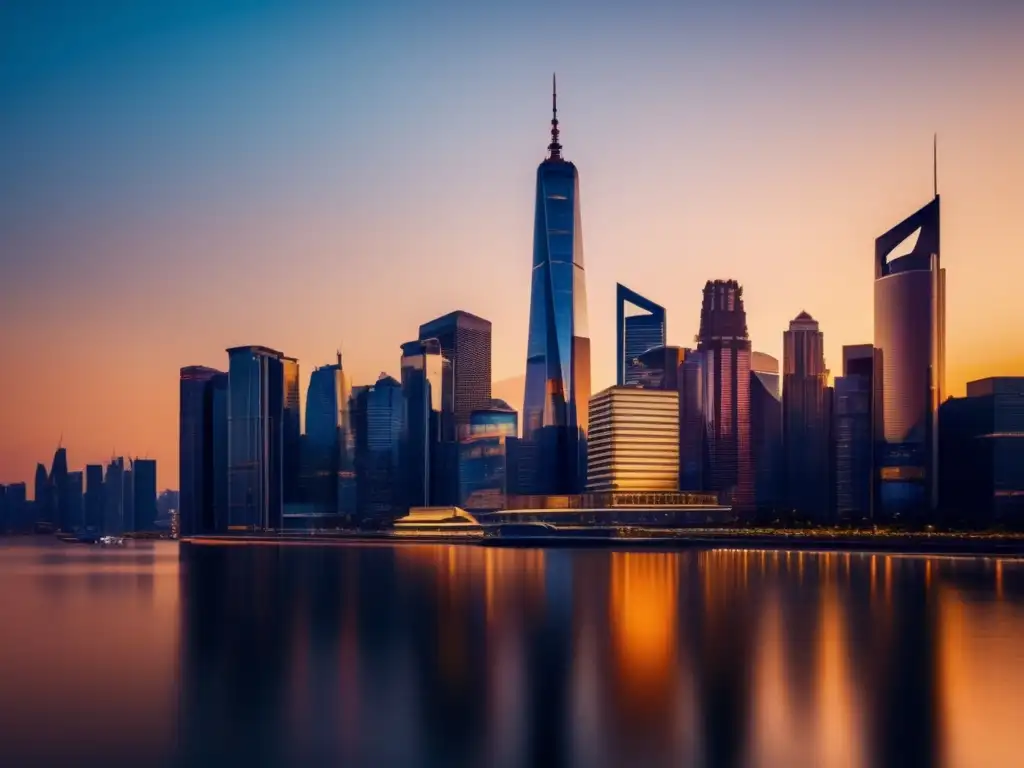 Ciudad moderna al atardecer, con rascacielos y luz dorada Ciudad moderna al atardecer con rascacielos, reflejando luz dorada; símbolo de inversiones y obligaciones fiscales