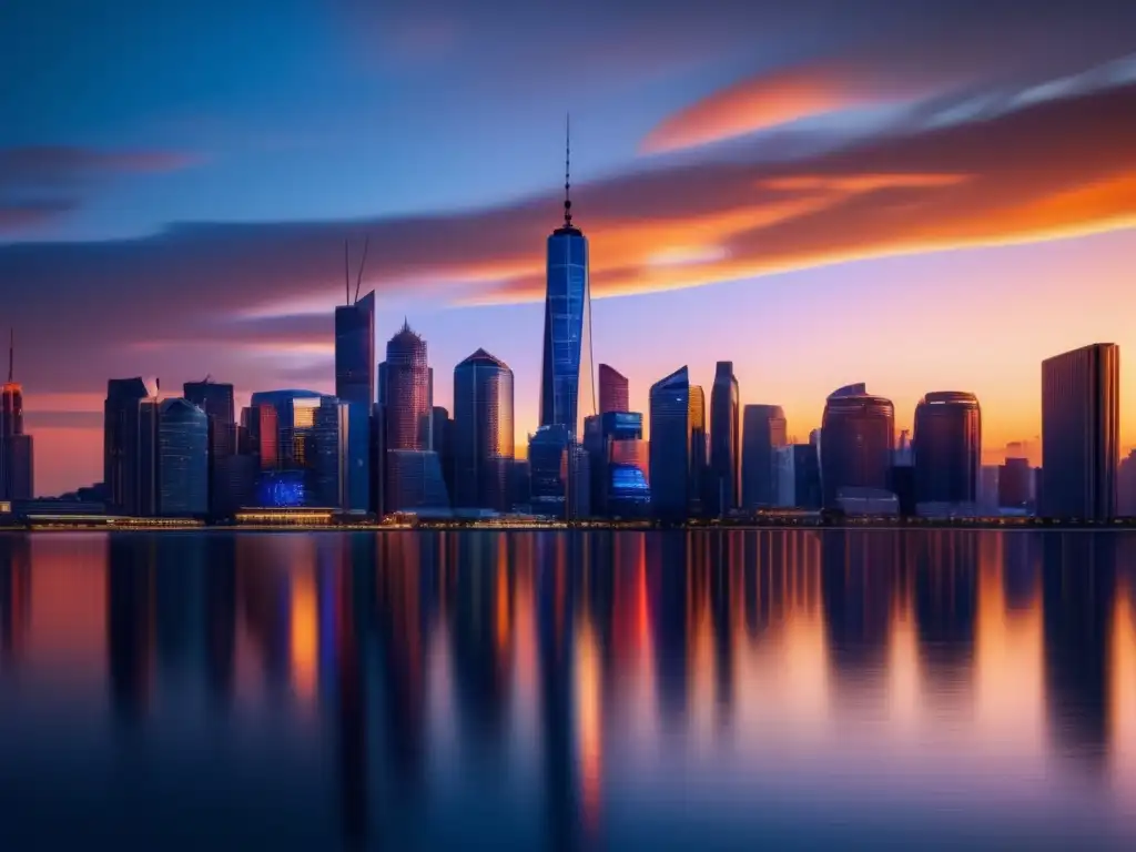 Ciudad moderna al atardecer: inversión inmobiliaria Ciudad moderna al atardecer, inversión rentable en REITs