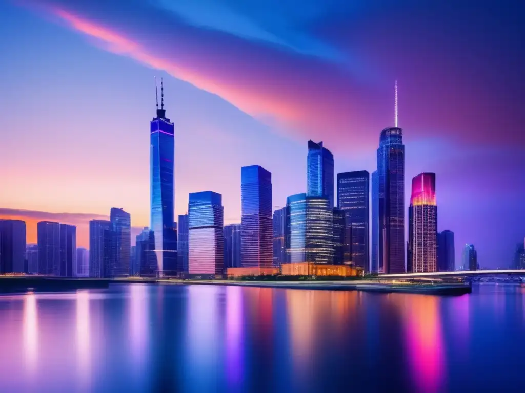 Ciudad moderna al atardecer Ciudad moderna al atardecer: inversión segura en oro y bitcoin