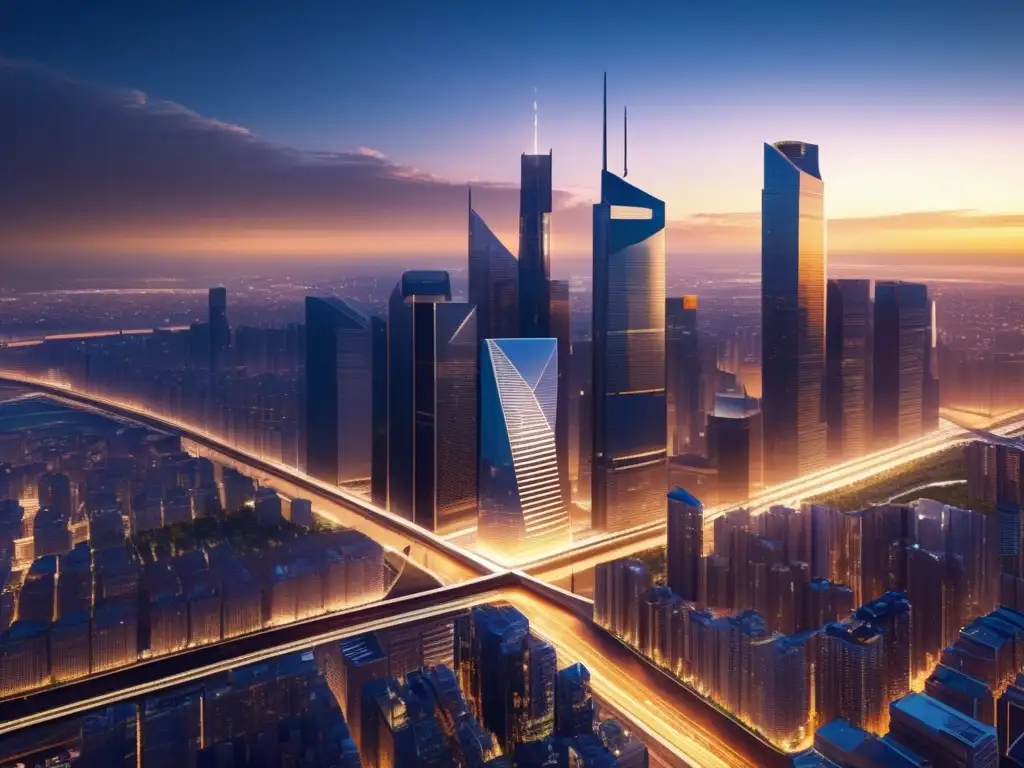 Ciudad futura sostenible Ciudad moderna al atardecer: inversión sostenible