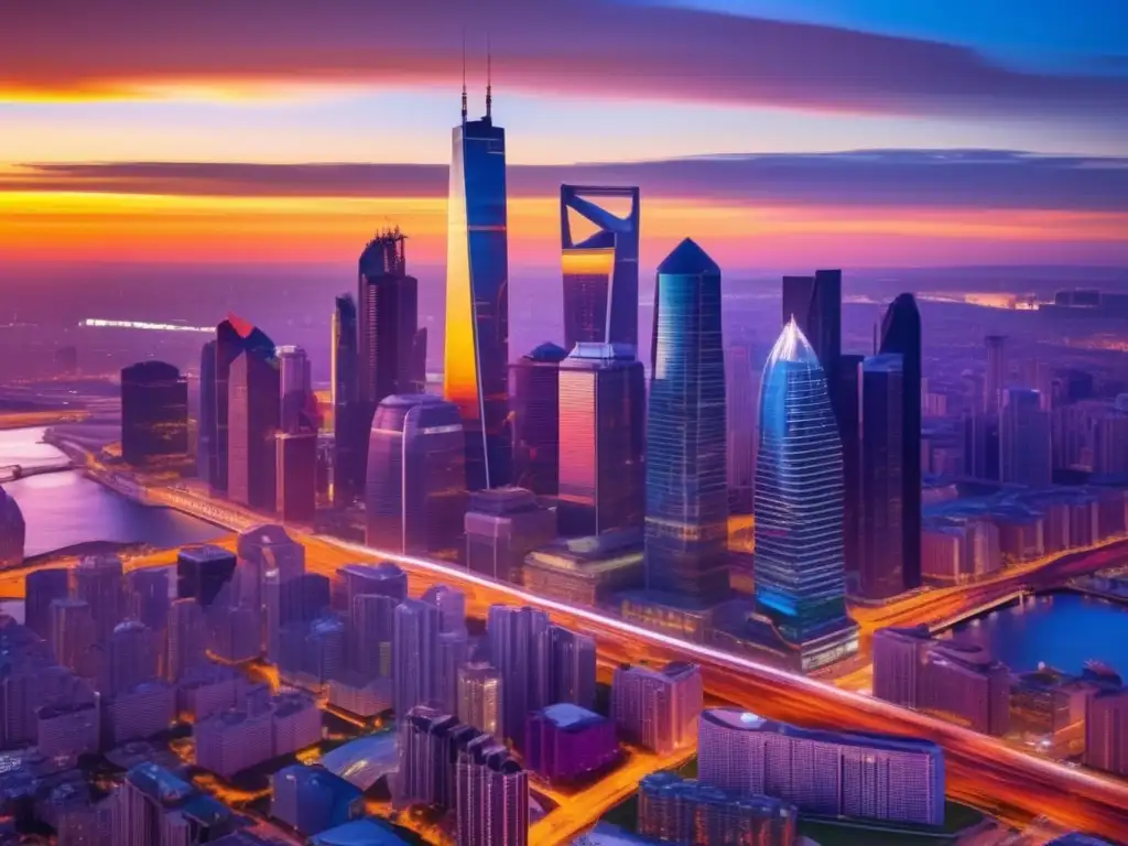 Ciudad moderna al atardecer Ciudad moderna al atardecer: Identificar volatilidad mercado Keltner