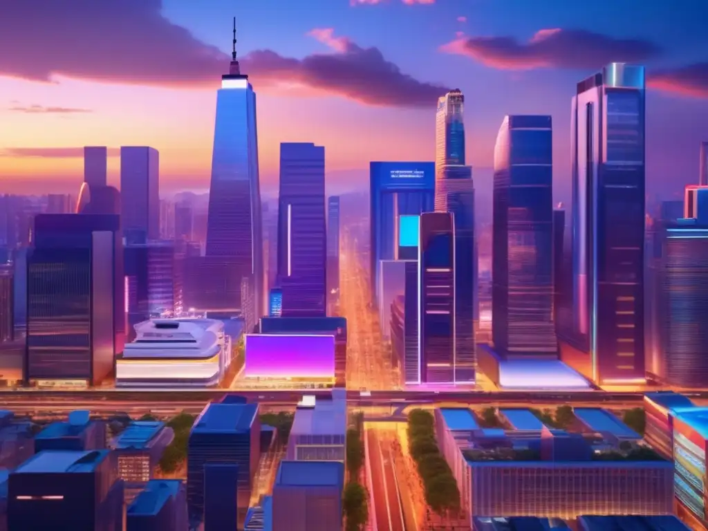 Ciudad futurista con impacto demográfico Ciudad moderna con cambios demográficos y propiedades comerciales